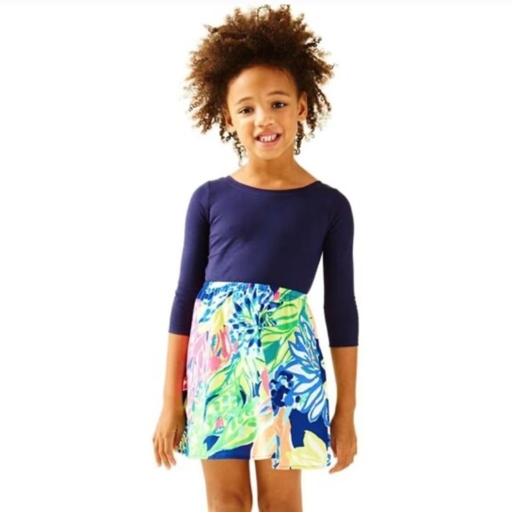 Lilly Pulitzer girls mochi dress resort Navy travelers Palm size large NWT